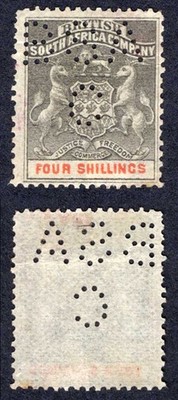 rhodesia-sg26-4-grey-black-and-vermilion-perfin-bsac-no-gum