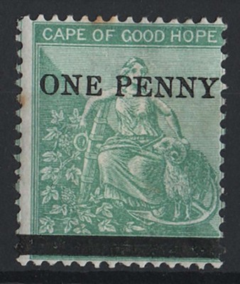 cape-of-good-hope-1874-1d-on-1s-green-sg33-mint-heavy-mount-tiny-fox-spot