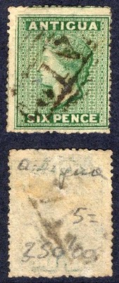 antigua-sg9-6d-dark-green-wmk-small-star-used-cat-28-pounds