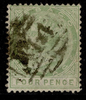 tobago-qv-sg18a-4d-yellow-green-used-cat-550-wmk-ca-malformed-ce
