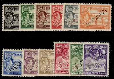 turks-caicos-gv-sg194s-205s-1938-45-part-specimen-set-nh-mint