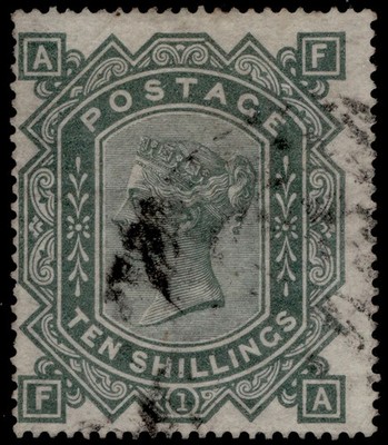 gb-qv-sg128-scarce-10s-greenish-grey-wmk-maltese-cross-used-cat-2250-fa