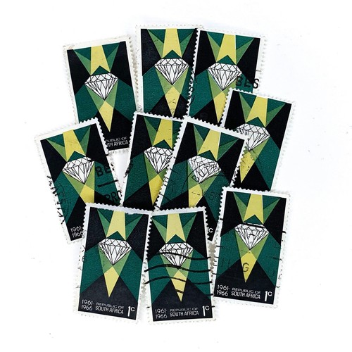 10-x-diamond-used-south-african-postage-stamps-all-off-paper-ring-engaged-gem