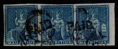 mauritius-qv-sg31-no-value-blue-fine-used-cat-39-strip-x3