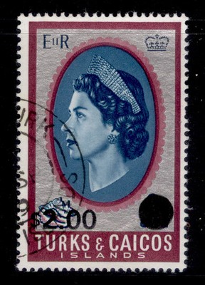 turks-caicos-qeii-sg311a-2-on-1-prussian-blue-silver-crimson-fine-used