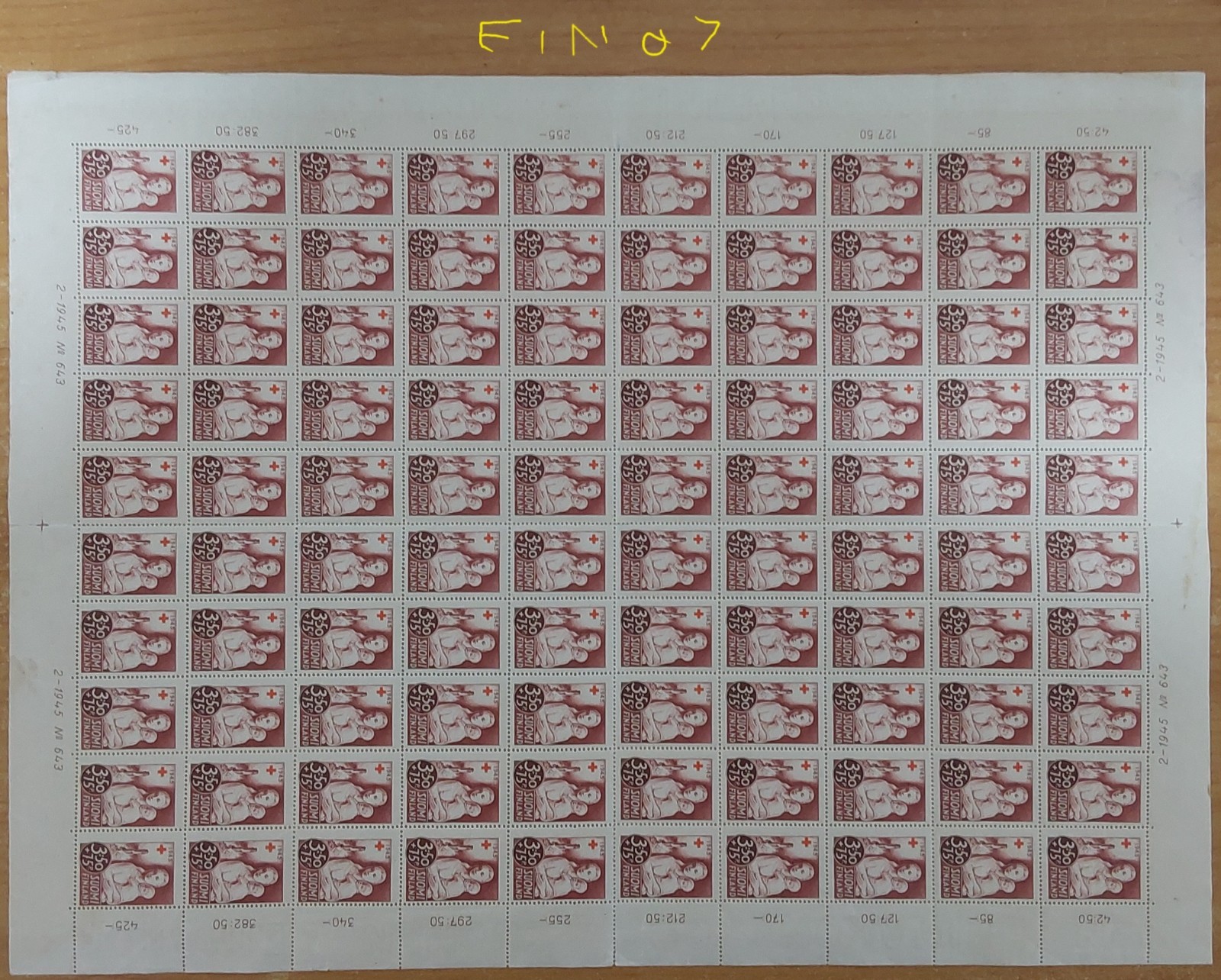 finland-1945-red-cross-charity-3-50-0-75-mk-brown-red-full-sheet-mnh-fin07