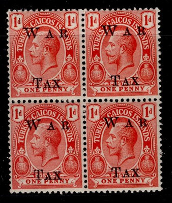 turks-caicos-islands-gv-sg152-1d-scarlet-nh-mint-block-x4