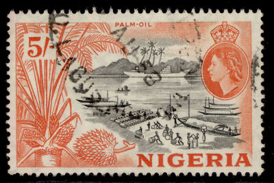 nigeria-qeii-sg78-5s-black-red-orange-fine-used