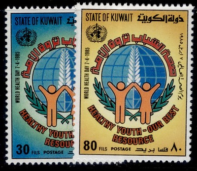 kuwait-sg1078-1079-1985-world-health-day-set-nh-mint