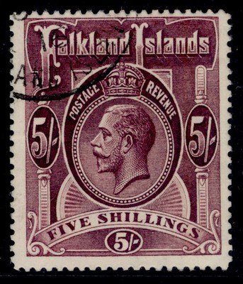 falkland-islands-gv-sg67a-5s-reddish-maroon-fine-used-cat-325