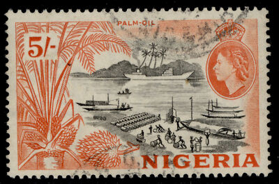 nigeria-qeii-sg78-5s-black-red-orange-fine-used
