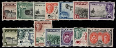 nyasaland-protectorate-gvi-sg144-157-1945-complete-set-lh-mint-cat-90