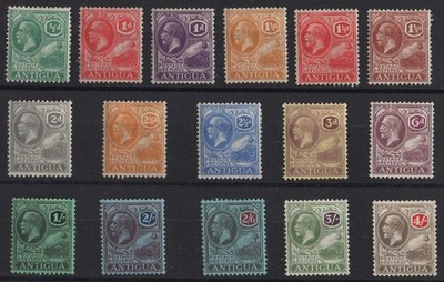 antigua-1921-script-wmk-set-of-16-vfm-no-1d-scarlet-or-2d-ultramarine-sg62-80