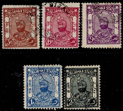 indian-states-bijawar-gv-sg1-5-1935-36-complete-set-used-cat-38