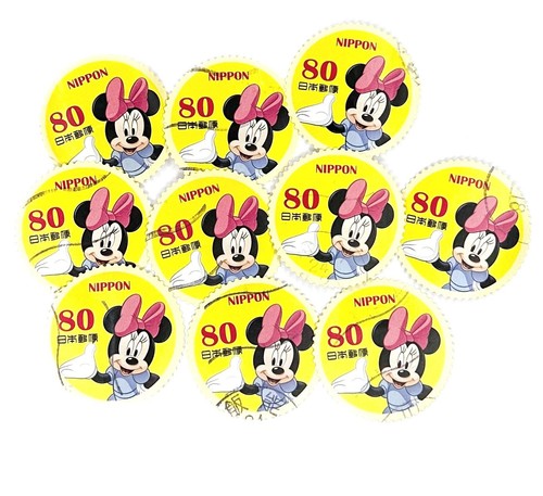10-x-minnie-mouse-used-japanese-postage-stamps-all-off-paper-round-disney