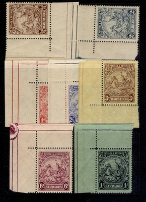 barbados-gv-sg229-237-1925-35-d-to-1s-corner-marginals-nh-mint