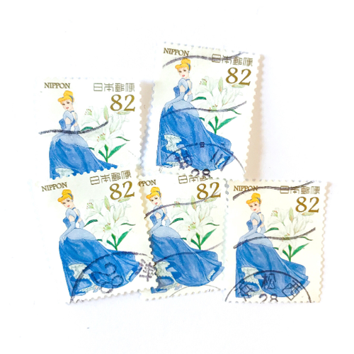 5-x-cinderella-used-japanese-postage-stamps-all-off-paper-princess-disney