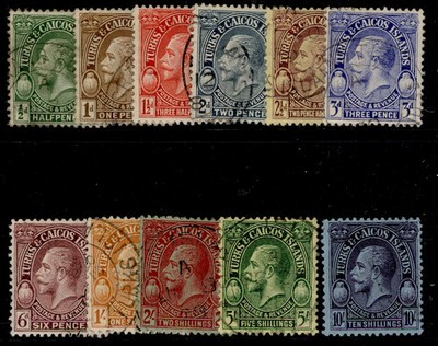 turks-caicos-gv-sg176-186-1928-postage-revenue-set-fine-used-cat-225