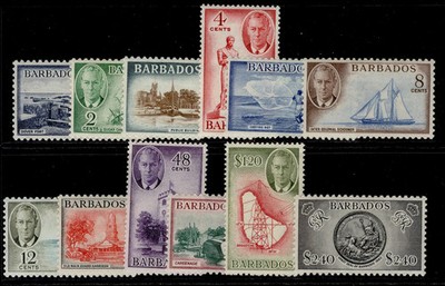 barbados-gvi-sg271-282-1950-complete-set-m-mint-cat-65