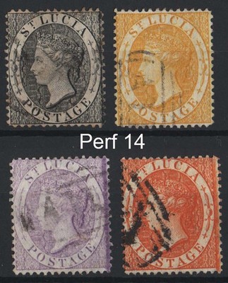 st-lucia-1864-1d-black-nibbled-perf-4d-yellow-6d-pale-lilac-1s-deep-orange