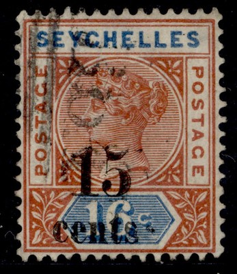 seychelles-qv-sg19-15c-on-16c-chestnut-ultramarine-fine-used