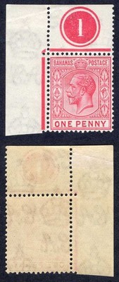bahamas-sg116-1d-carmine-wmk-script-u-m-mounted-in-margin-plate-example