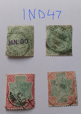 india-1897-qv-2-6-a-p-green-x-2-1r-rose-green-x-2-col-vars-used-ind47