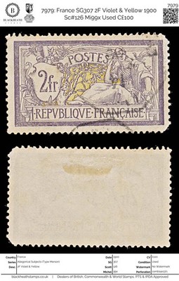 7979-france-sg307-2f-violet-yellow-1900-sc-126-mi99x-used-c100