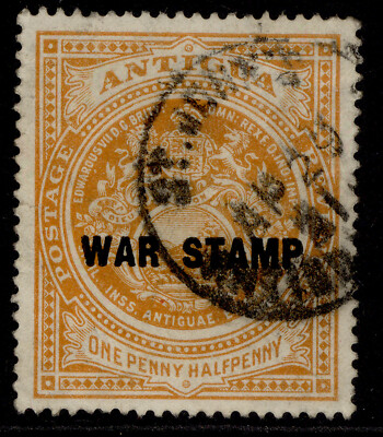 antigua-gv-sg54-1d-orange-war-stamp-fine-used-cds