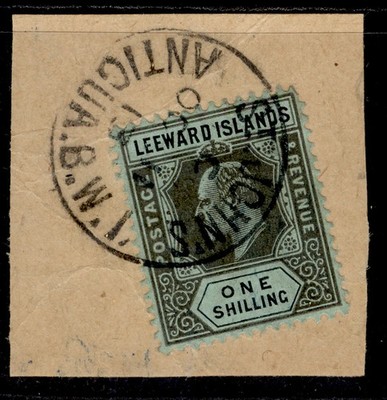 leeward-islands-edvii-sg43-1s-black-green-fine-used-cat-25-full-pmk-on-piece
