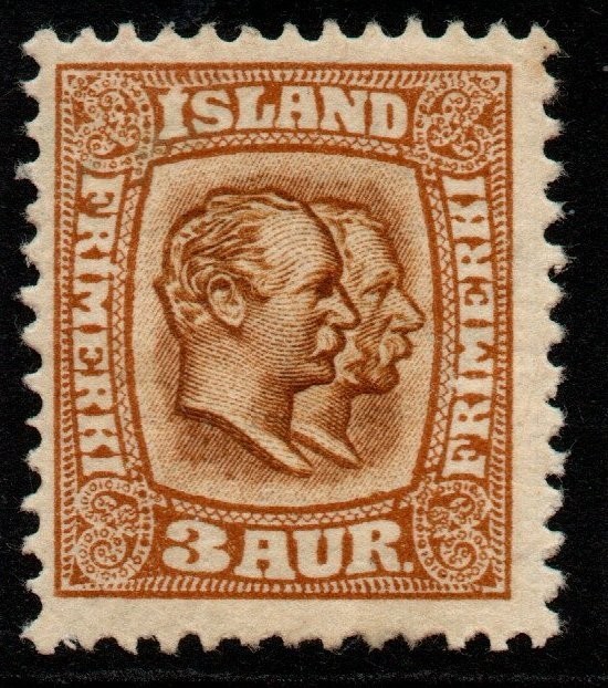iceland-sg82-1907-3a-yellow-brown-mtd-mint