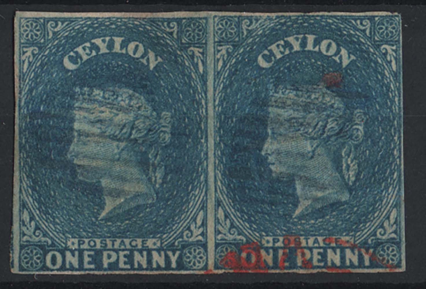 ceylon-1857-1d-blue-blued-paper-vfu-imperf-pair-4-margins