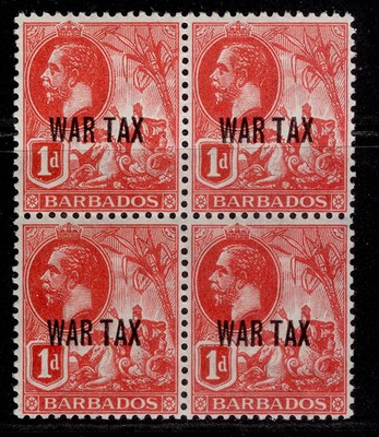 barbados-gv-sg197-1d-bright-red-nh-mint-1917-18-1d-bright-red-block-of-4