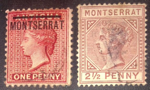montserrat-crown-ca-pair-lightly-cancelled-sg6-1d-red-sg9-2-1-2d-red-brown