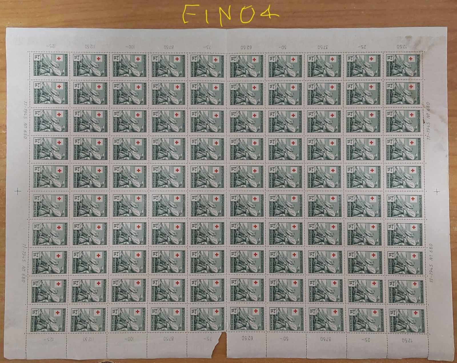 finland-1946-red-cross-charity-1-0-25mk-green-red-full-sheet-95-mnh-fin04