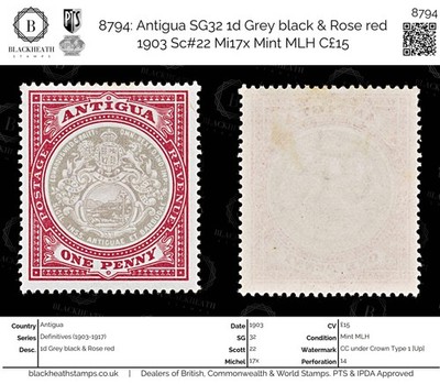 8794-antigua-sg32-1d-grey-black-rose-red-1903-sc-22-mi17x-mint-mlh-c15