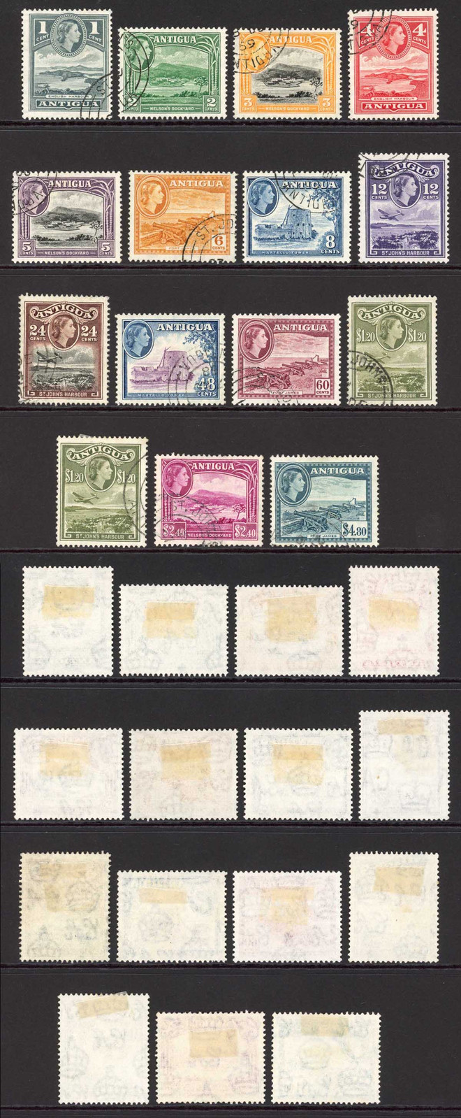 antigua-sg120a-34-qeii-1953-62-part-set-of-14-wmk-mult-script-ca-used
