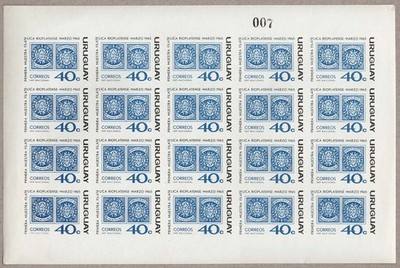 uruguay-1965-first-river-plate-stamp-exhibition-40c-imperf-proof-sheet-of-20
