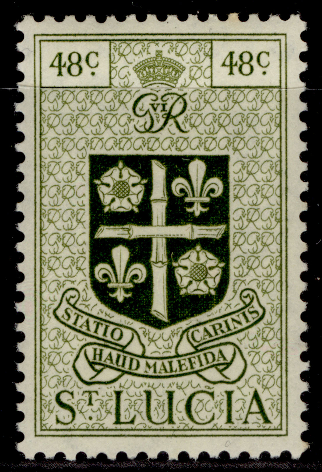 st-lucia-gvi-sg156-48c-olive-green-m-mint