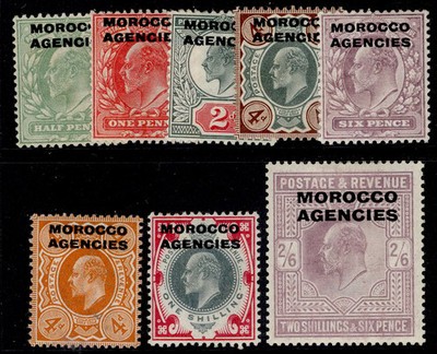 morocco-agencies-gb-edvii-sg31-38-1907-13-complete-set-m-mint-cat-180