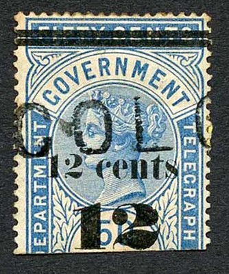 ceylon-qv-sgt25-12c-on-50c-blue-telegraph-stamp-wmk-crown-ca-narrow