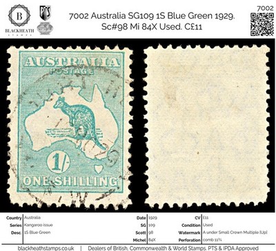 7002-australia-sg109-1s-blue-green-1929-sc-98-mi-84x-used-c11