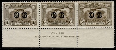 australia-gv-sg139a-6d-sepia-air-m-mint-cat-96-marginal-imprint-strip-x3