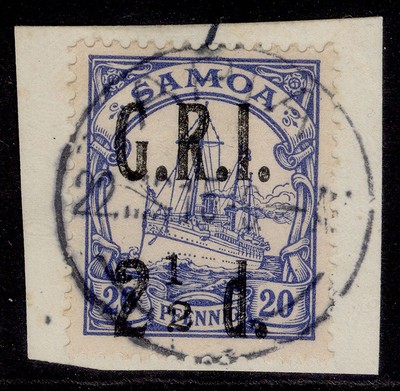 samoa-qv-sg104-2d-on-20pf-ultramarine-fine-used-cat-14-full-pmk-on-piece