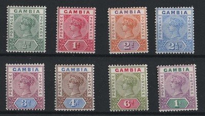 gambia-1898-d-1s-set-of-8-f-mint-sg37-44-v-fresh-c140