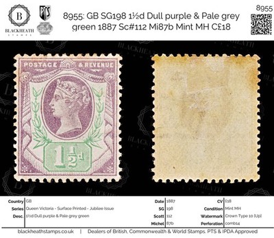 8955-gb-sg198-1d-dull-purple-pale-grey-green-1887-sc-112-mi87b-mint-mh-c18