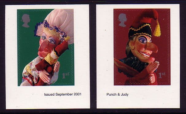2001-sg2230-2231-pm3-punch-judy-1st-class-stamps-from-booklet-pair-u-m