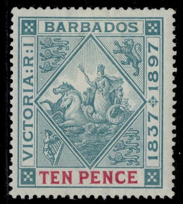 barbados-qv-sg123-10d-blue-green-carmine-m-mint-cat-75