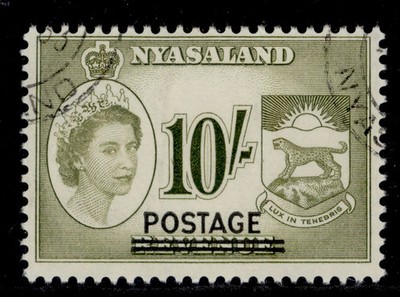 nyasaland-protectorate-qeii-sg197-10s-yellow-olive-fine-used