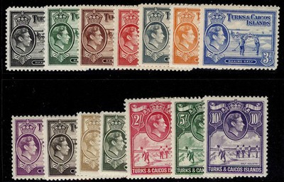 turks-caicos-islands-gvi-sg194-205-1938-45-complete-set-m-mint-cat-130